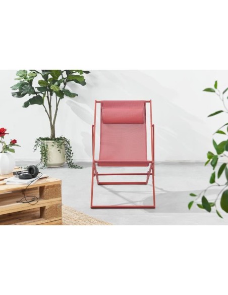 Chilienne PAROS - Structure en acier - L 63 x P 104 x H 85 cm - Terracotta – AUCUNE (Chaise Longue - Transat - Bain De Soleil) | STORE PRO SHOP 